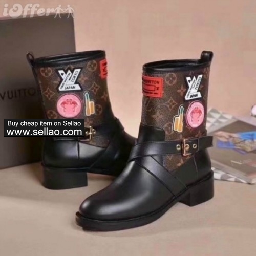 top women chunky heels leather short boots high heels c611