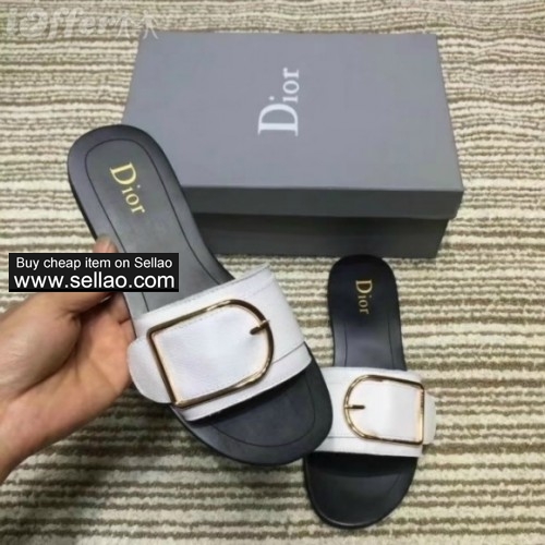 real leather women gold buckle sadnals slippers loafers 4358