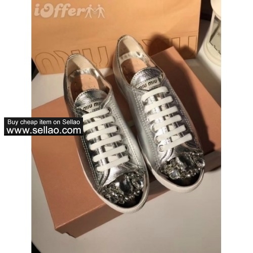 quality womens leather crystal casual shoes sneakers d357