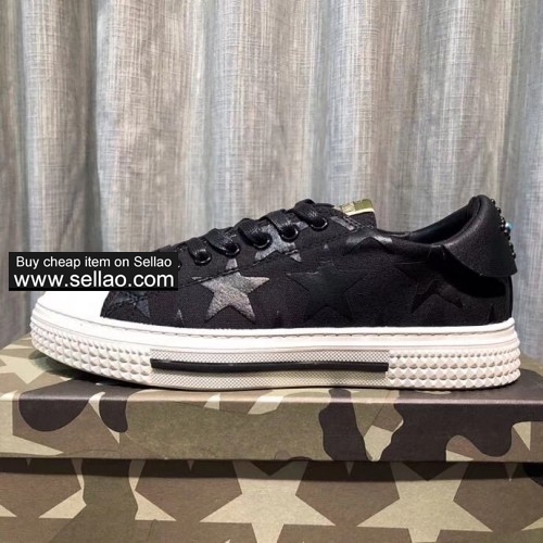 Unisex real leather Black camouflage spiked Valentino flat casual shoes sports shoes sneakers