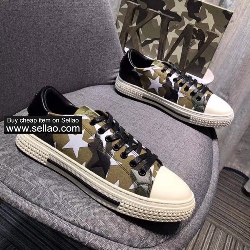 Unisex real leather Lace-up camouflage spiked Valentino flat casual shoes sports shoes sneakers