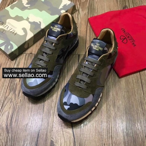Unisex real leather Suede camouflage spiked Valentino flat casual shoes sports shoes sneakers