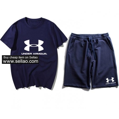 Under Armour Sweat Suit T Shirt +Shorts sport Jogging suit brand Men Tracksuit Sportswear Clothing