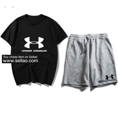 Under Armour Sweat Suit T Shirt +Shorts Jogging suit Men Tracksuit Sportswear sweatsuit Clothing