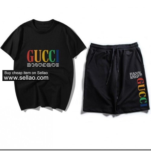 GUCCl letter printing T Shirt +Shorts Luxury brand Sweat Suit Sportswear Mens Clothing sport suit