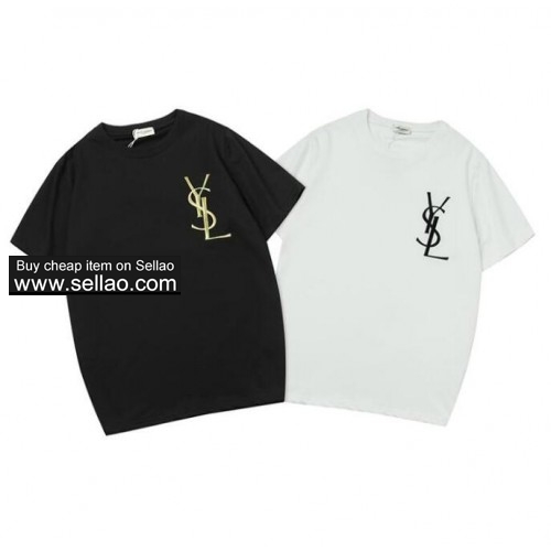 Y.S.L fashion top quality Letter embroidery men Women T-shirts luxury casual tees Lovers clothing