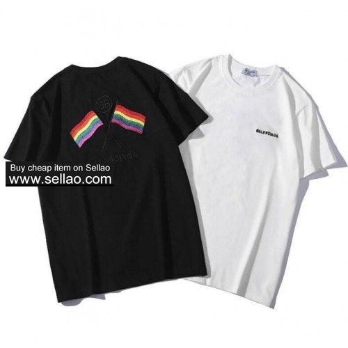 Balenciaga flag embroidery top quality men Women T-shirts casual short-sleeved summer tee tops