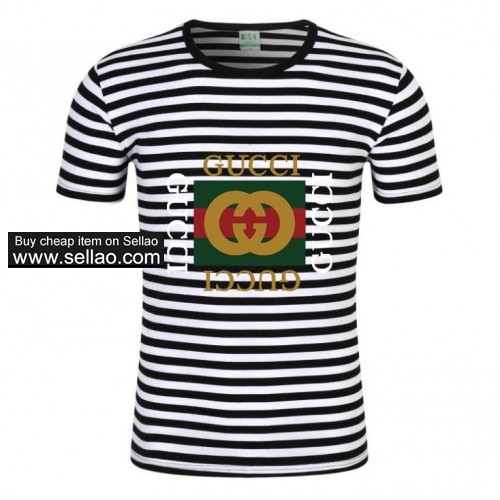 Gucci stripe beach T-shirt summer new men T-shirts short-sleeved tees casual clothing women Tshirt