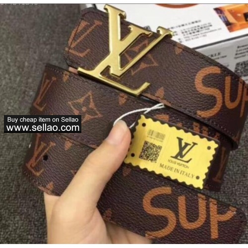 womens mens Louis Vuitton LV Initials leather belt graphite belts with black buckle box