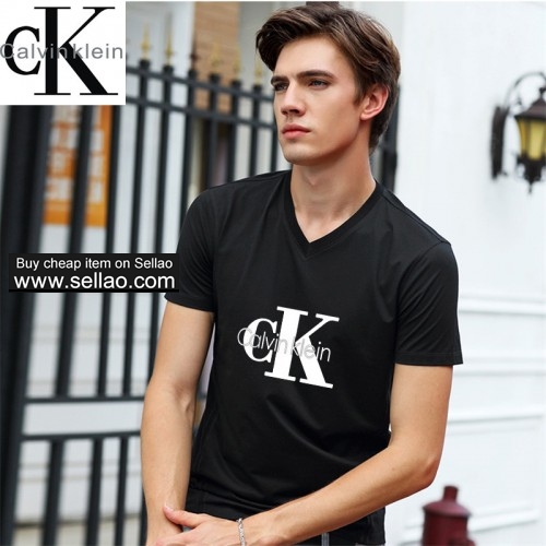 Calvin Klein Men's top-quality Brand T-shirt 100% Cotton V collar Men short sleeve T-shirt