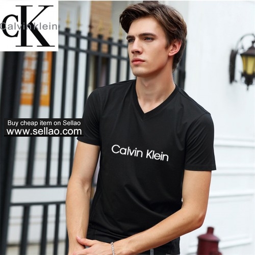 Calvin Klein Men's top-quality Brand T-shirt 100% Cotton V collar Men short sleeve CK T-shirts