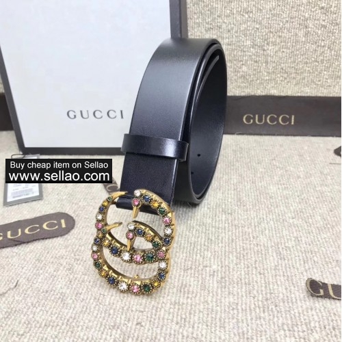 Gucci Diamond buckle black leather belt