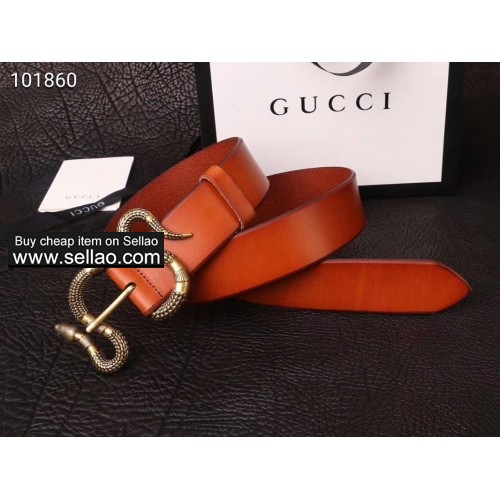 Gucci Snake buckle belt with brown leather belt