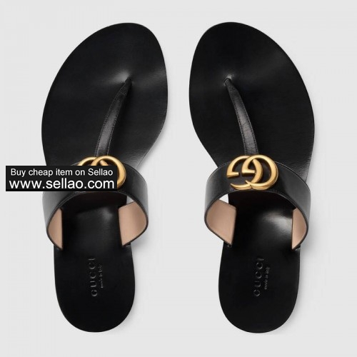 MEN WOMEN Leather thong sandal with Double G
