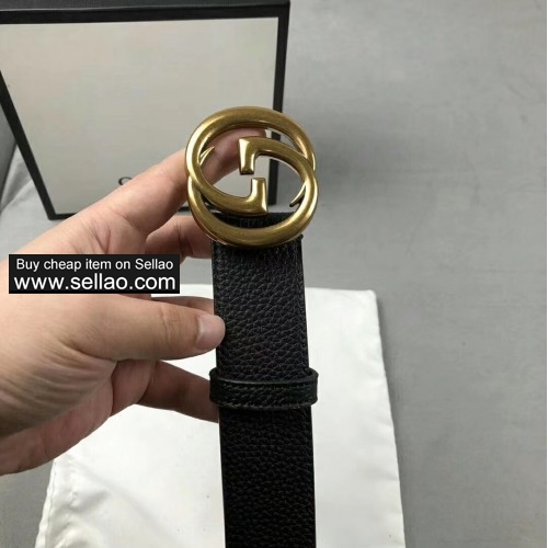 Gucci gold double G black leather belts