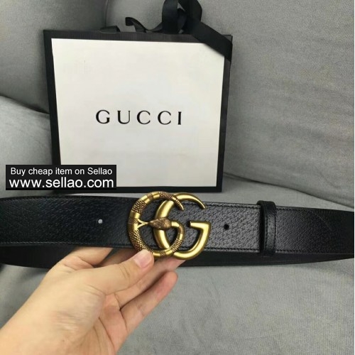 Gucci Snake buckle black leather belts
