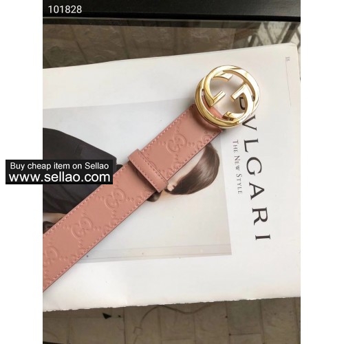 Gucci gold double G buckle with Pink leather Ladies' belt