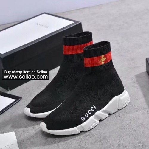 2019Gucci Parisian Family Trainer SneakersARENA BLACK LEATHER HIGH TOP SNEAKERS SHOES