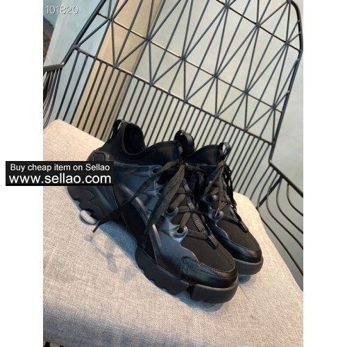 2019  DIOR women's models 35-41 BLACK LEATHER HIGH TOP SNEAKERS SHOES