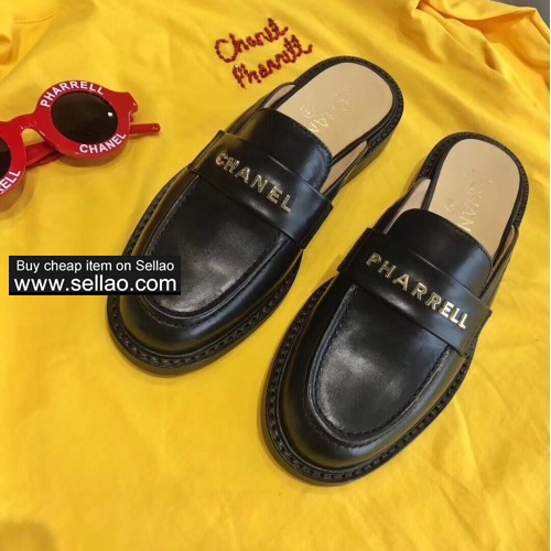 HOT CHANEL x PHARRELL SHOES WOEMNS LEATHE SLIPPERS Casual Mules Flats