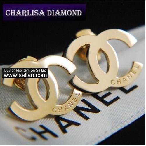 Chanel Luxury Brand Logo Full Crystal White Gold Plated CC Pendant Stud Earrings For Women Jewelry