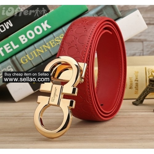 Classic Fashion Ferragamo Men's Women's Belt Real Leather Belt 8 Buckle Red Belt Free Shipping