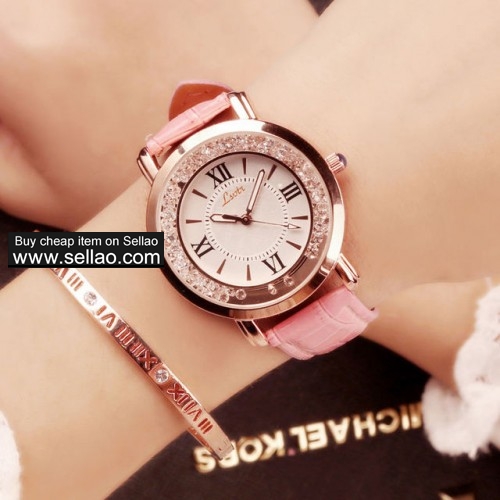 New ladies watch Rhinestone Leather Bracelet Wristwatch Women Fashion Watches