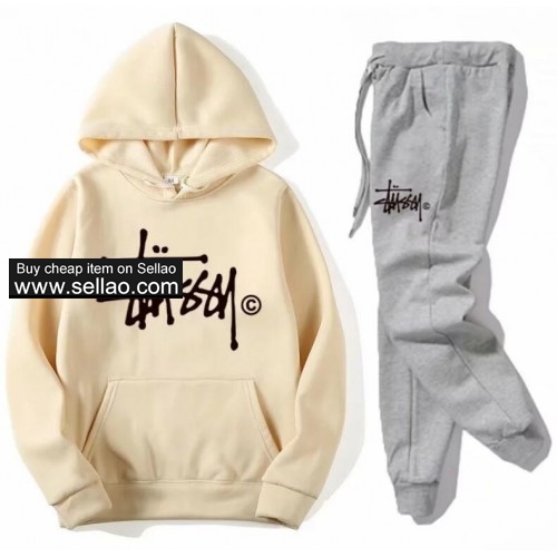 Stussy Luxury brand Hip Hop Casual sweatsuit MEN WOMEN Hoodie +Pants Suits fashion jogging Sportsuit