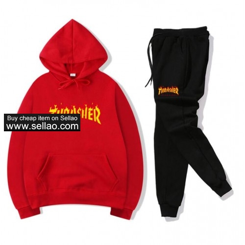 Thrasher Luxury brand Casual sweatsuits unisex Hip Hop Hoodie +Pants Suit street jogger Sportsuit