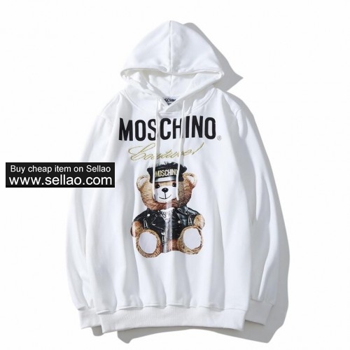 Mens Brand Moschino Designer Box Logo Embroidered Hoodies Hip Hop Sweatshirt Casual  Pullover