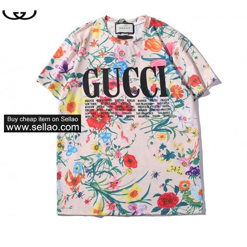Summer Fashion Brand gucci Letters Breathable Short Sleeve Mens Tops With Colorful Flowers Tee Shirt
