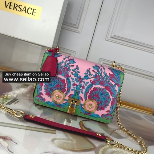 Versace 2010 single shoulder women's bag leather wallet handbag messenger bag with Greek key pattern