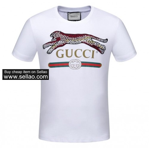 Luxury trend Embroidered GUCCI box logo T-shirt classic fashion short sleeve tide brand Tshirts
