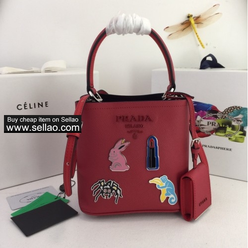 Free SHIPPING women's prada red bags 18*8.5*11cm bucket shopping bag ི shoulder bag hand bag wallet
