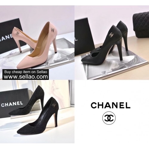 free shipping chanel women's High heels shoes leather‌ 10.5CM colors black pink size 35-41 42