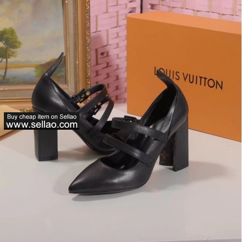 free shipping LV women's High heels shoes leather‌ 10.5CM colors black size 35-41 42 Brown