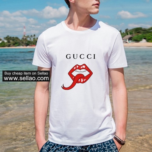 Gucci 2019 Men women Tshirt Red lips Print casual  Cotton short-sleeved girl tops Female tees Tshirt