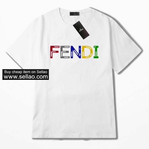 Fendi 2019 Men women Tshirt Multicol Print casual  Cotton short-sleeved girl tops Female tees Tshirt