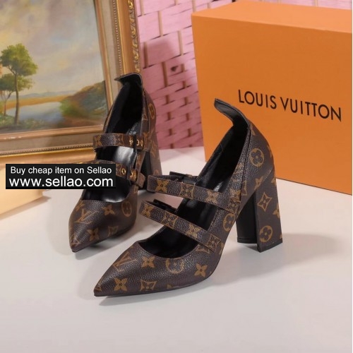 free shipping LV Louis Vuitton women's High heel shoes sandals brown black colors 35-42