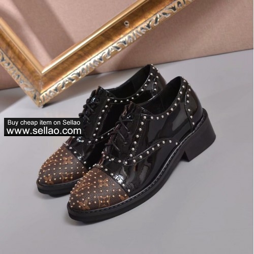 LV Louis Vuitton women's cow patent leather single shoes brown colors size 35-41 Flat shoes