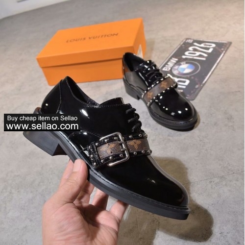 LV Louis Vuitton women's cow patent leather single shoes brown colors size 35-41 Flat shoes