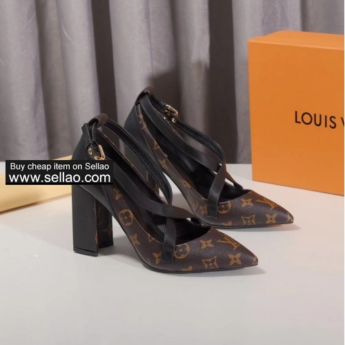 free shipping LV Louis Vuitton women's High heel shoes sandals brown colors 35-42