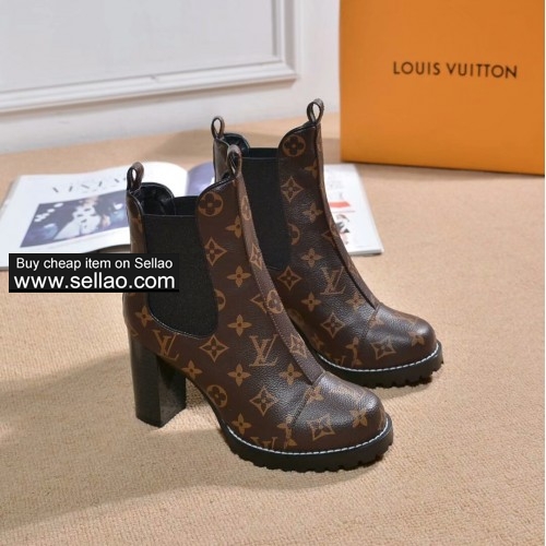 free shipping LV Louis Vuitton women's High heel shoes boots brown colors size real leather  35-42