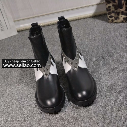 free shipping Fendi women's Flat shoes Rivet boots black colors size 35-41 real leather
