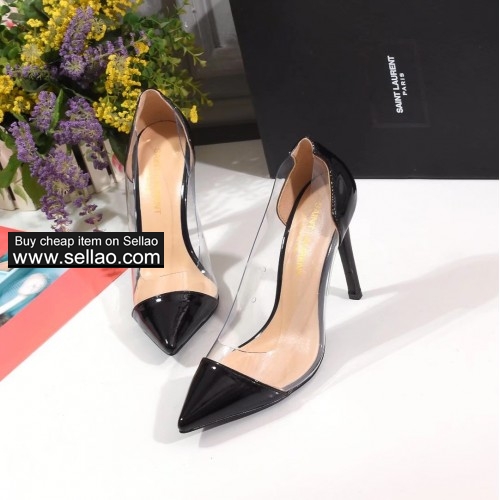 free shipping Saint Laurent YSL women's High-heeled shoes Pointy lady shoes  black colors size35-42