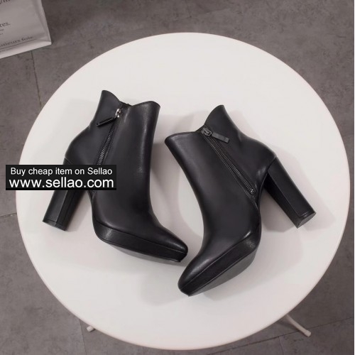 free shipping Saint Laurent YSL women's High-heeled shoes short boots black colors size35-42 leathe