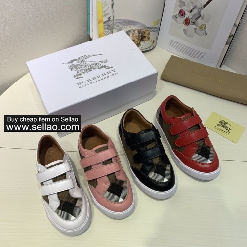 free shipping burberry Children's shoes boy and girl's dress shoes black colors 24-35