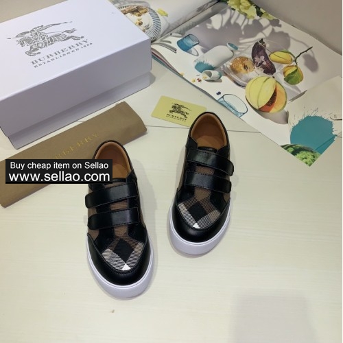 free shipping burberry Children's shoes boy and girl's dress shoes black colors 24-35