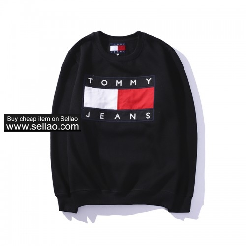 New！TOMMY Cotton Sweater Men's Round Neck Casual Style 2 Colors