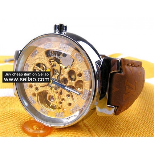 mens womens louis vuitton LV brown watch wristwatches leather belt